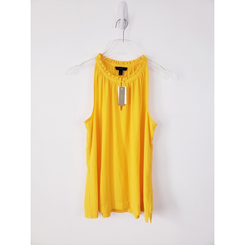 J.Crew Sleeveless Drapey Ruffle Neck Blouse Sun Yellow Tank Top Camisole Size 8